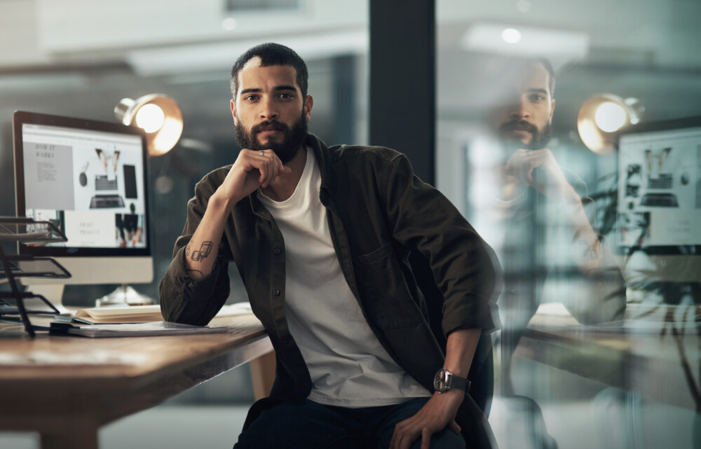 digital marketer working on a computer in an office