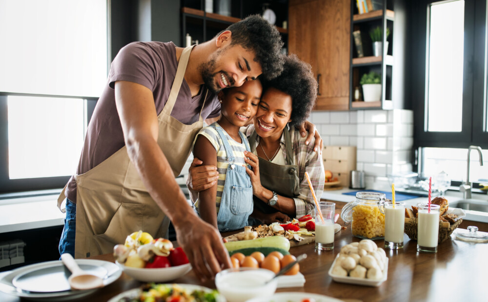 family preparing healthy meal together