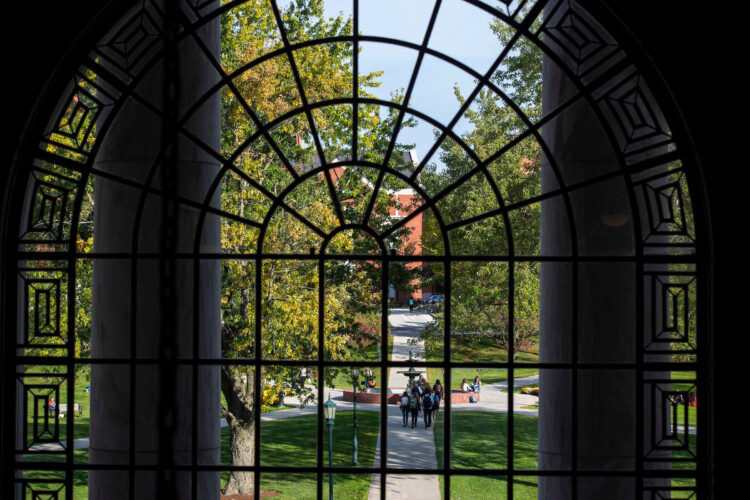 Students walk across the University of Vermont campus in Burlington seen from the Waterman Building on Thursday, October 10, 2019. Photo by Glenn Russell