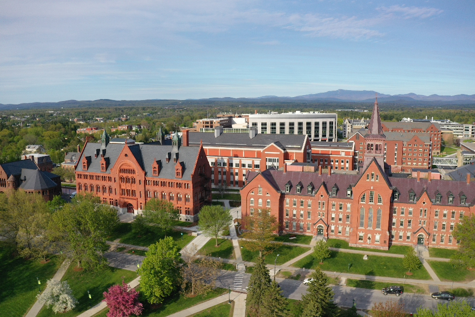 UVM Campus Old Mill and hospital in background